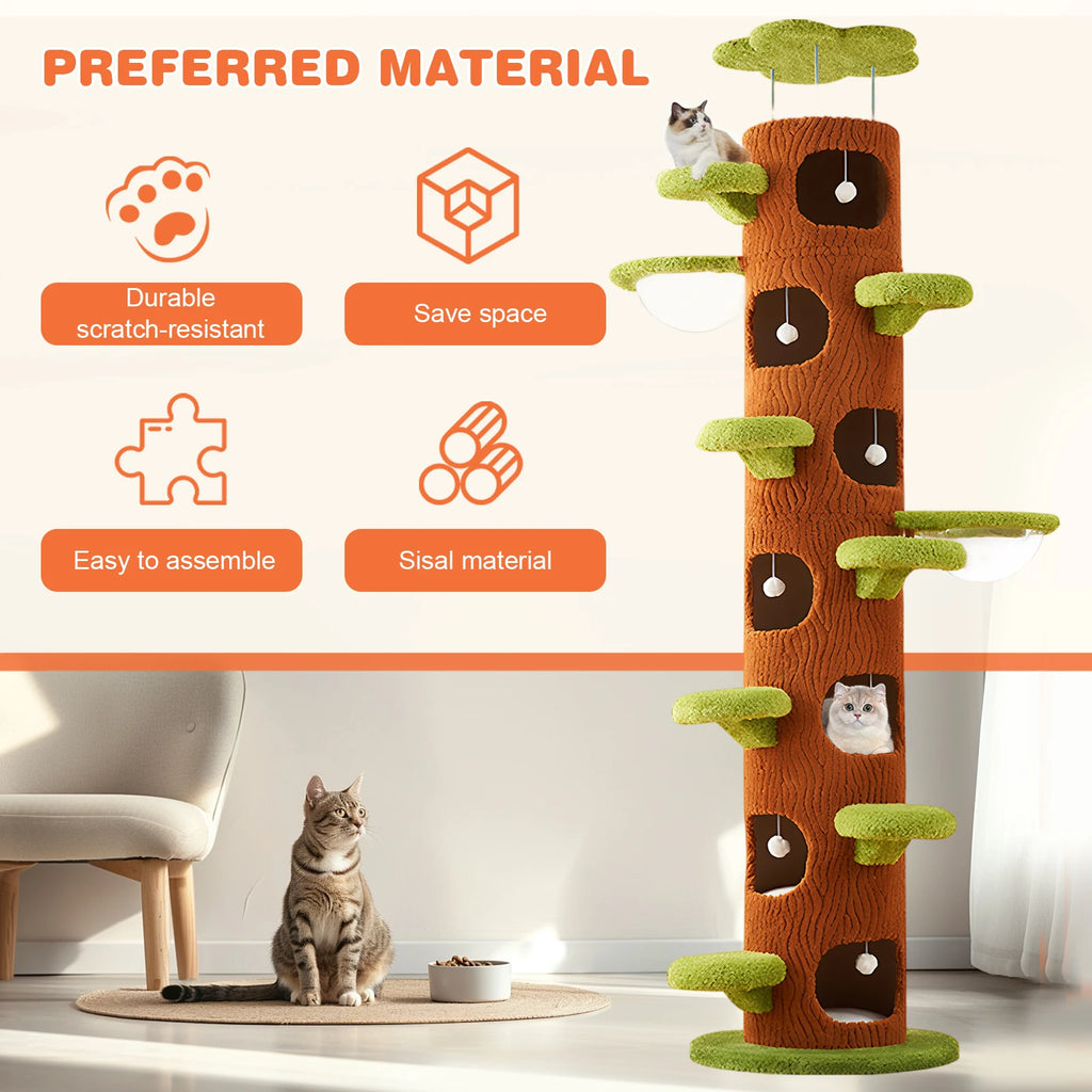 Tall Cat Tree Tower with Sisal Scratching Pad Cat Climbing Frame Super Large Cat Tree Tower for Maine Coon Cats