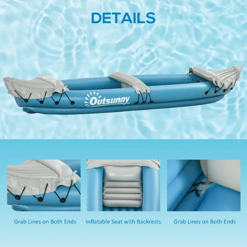 Inflatable Kayak 2 Person Tandem Fishing Kayak Set with 2 Aluminum Paddles Pump Repair Kit Foldable Portable Lightweight 400 lbs
