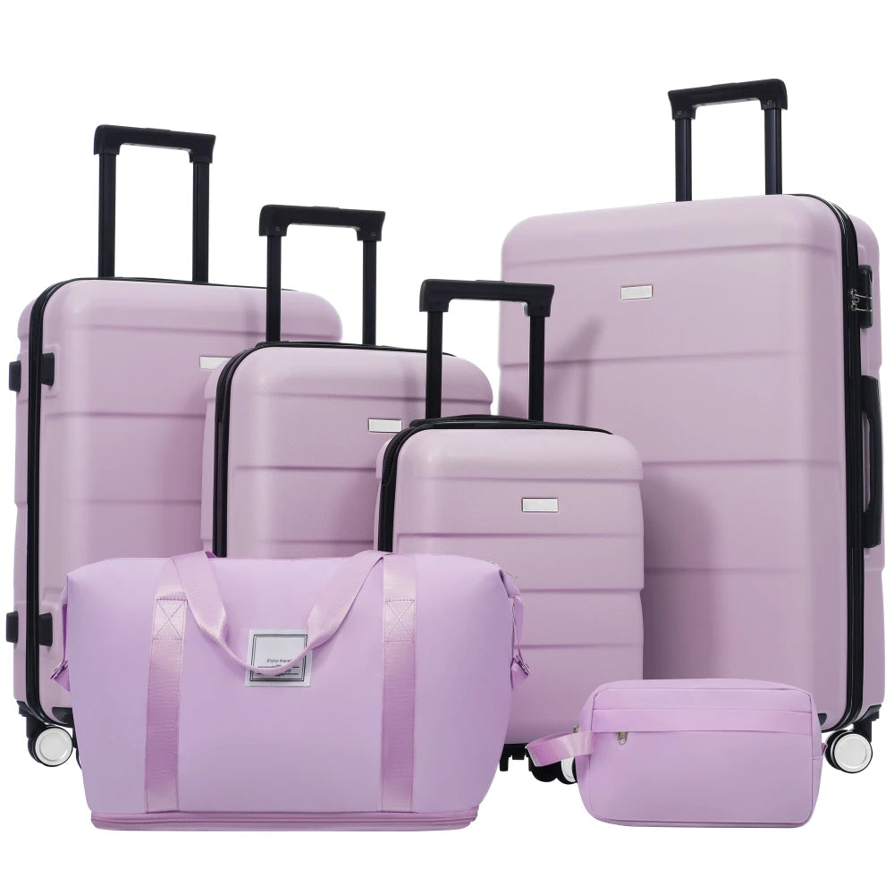 Lightweight 6 in 1 Hardshell Luggage Set 16"+20"+24"+28" with 2 Bags Lock Double Spinner Wheels Travel Carry On