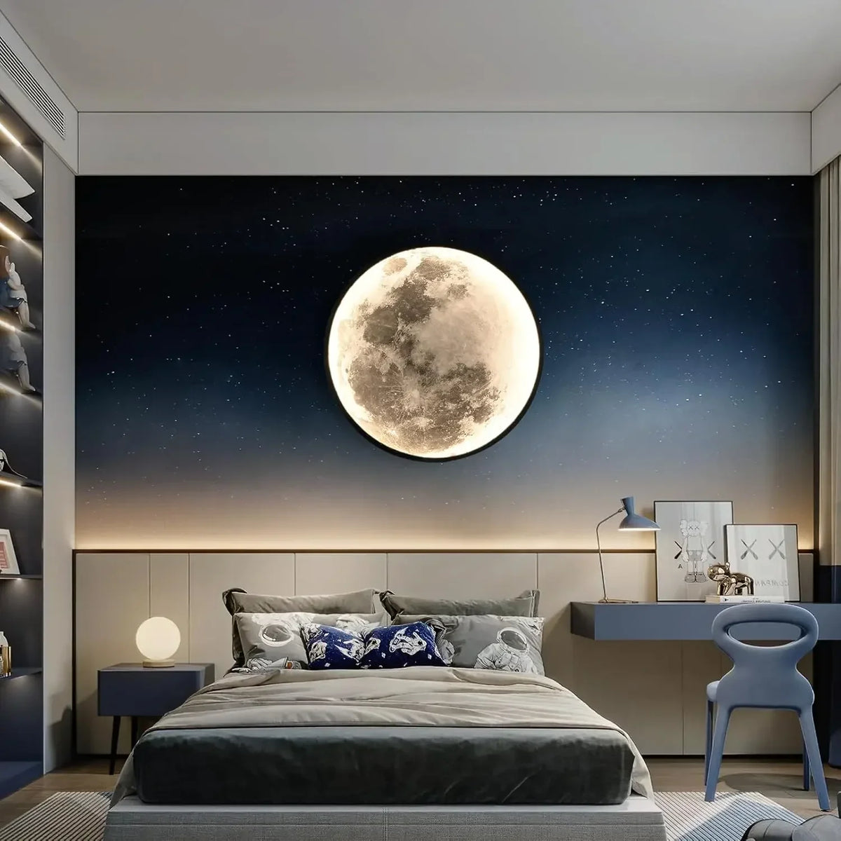 QIYIMEILUX 31.5 inch Large Moon Wall Sconce Plug in Dimmable Modern LED Wall Light with Remote Control 41W Black Wall Lamp Indoo