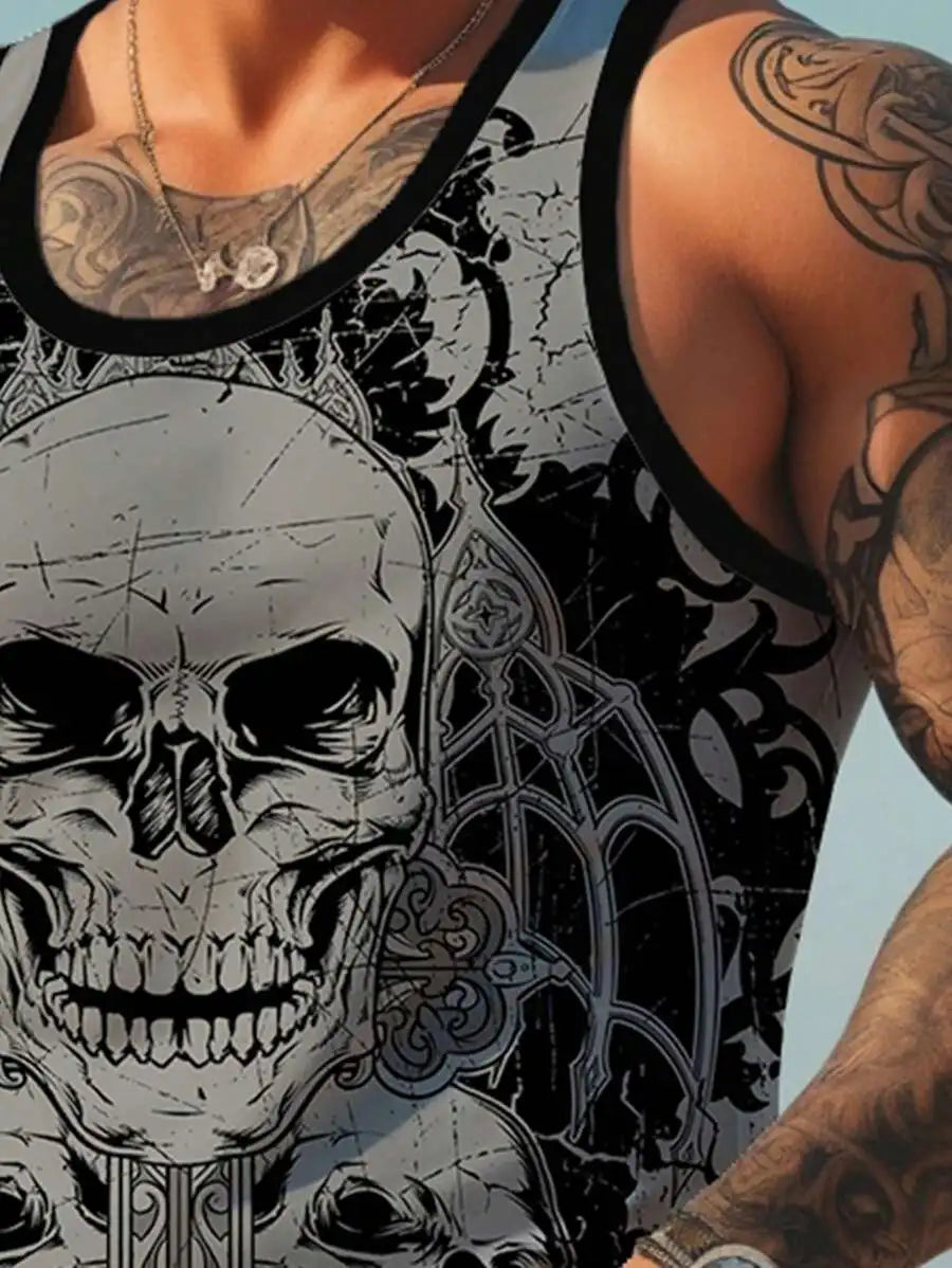 Men's Gothic Skull Print Sleeveless Tank Top - Casual Summer Wear
