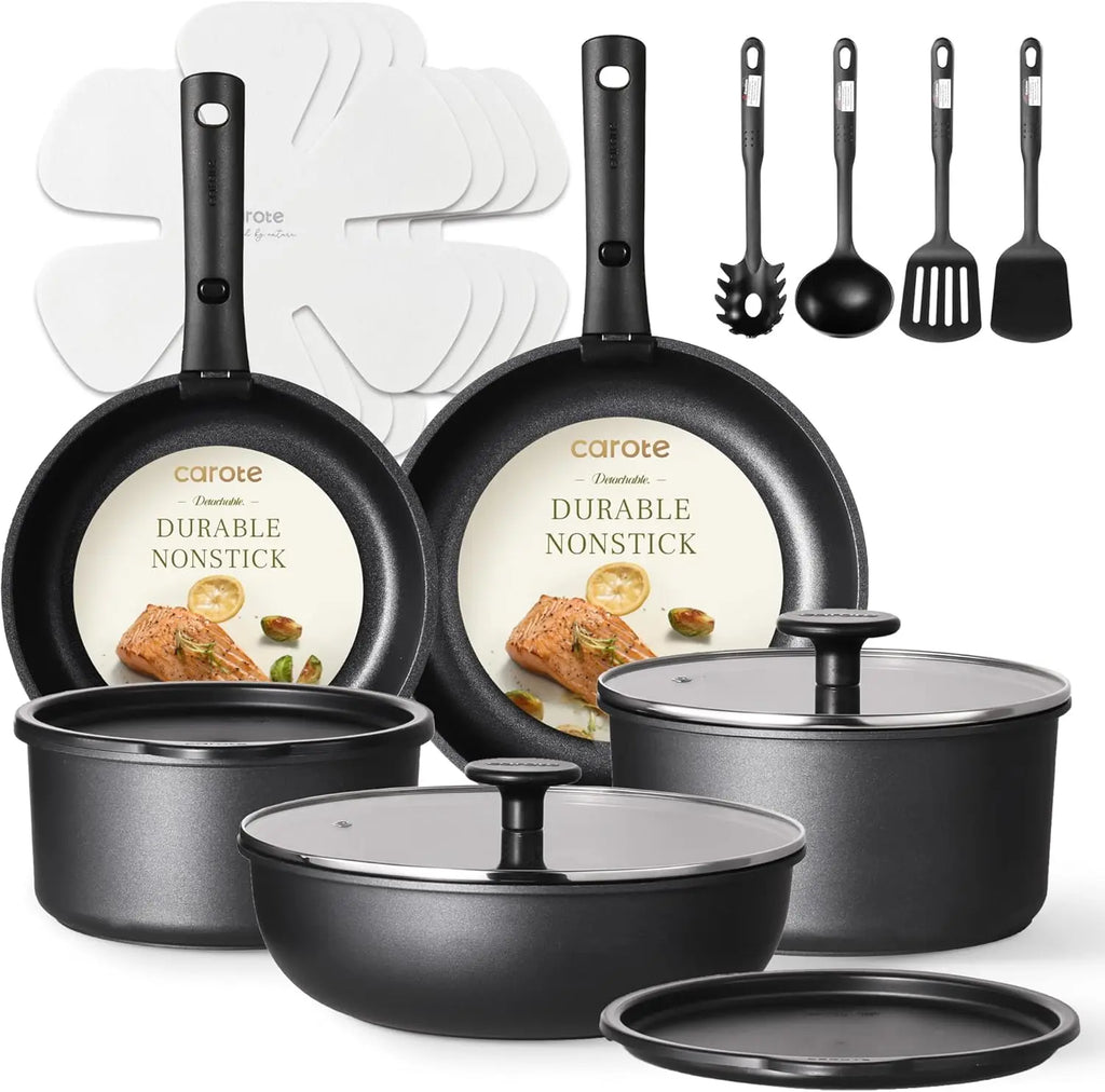 19Pcs Pots and Pans Set Non Stick, Cookware Set Detachable Handle, Nonstick Induction Kitchen Sets Non Stick with Removable Hand