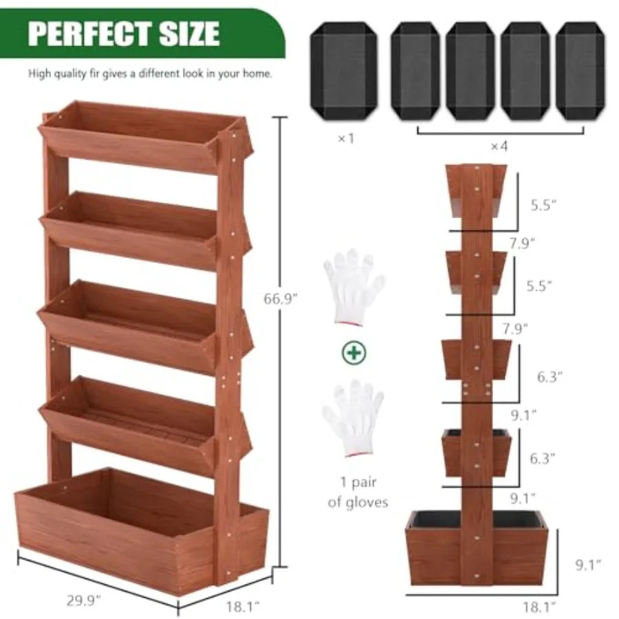 Wooden Vertical Raised Garden Bed 5 Tier Garden Planters Freestanding Plant Stand Flower Rack Wooden Planter Box for Plants Her