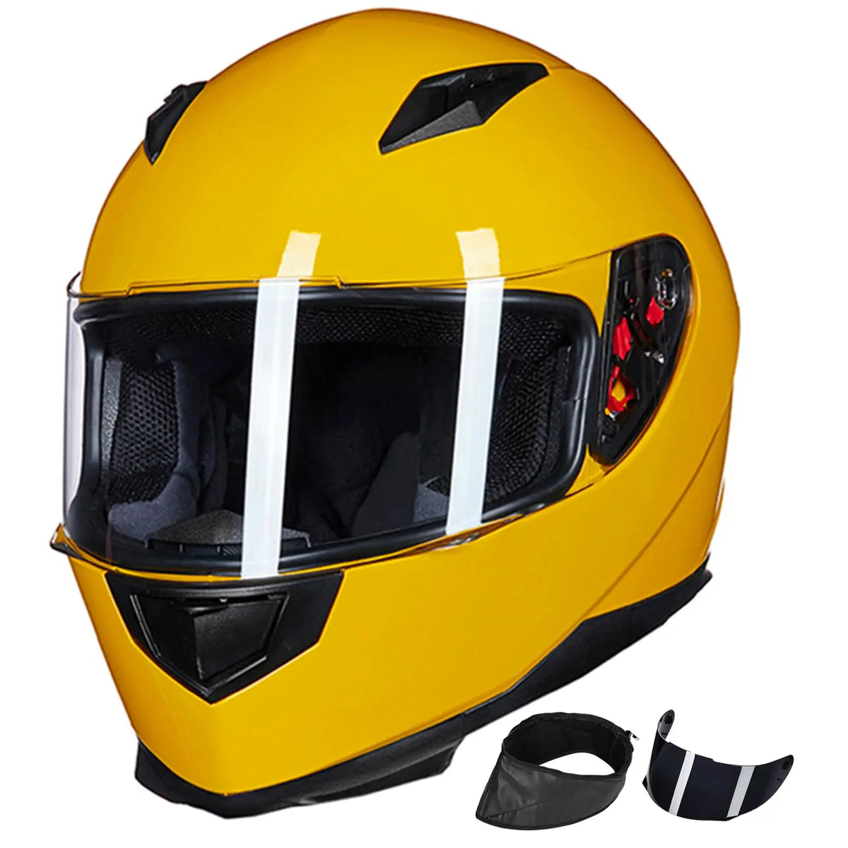 ILM Full Face Motorcycle Street Bike Helmet with Removable Winter Neck Scarf + 2 Visors DOT Model ILM-313 (L, Matte Black)