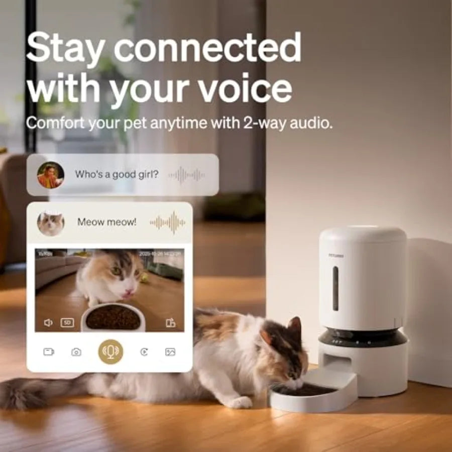 Automatic Cat Feeder with 1080P HD Camera and Night Vision 5G WiFi Pet Feeder with 2-Way Audio Low Food Blockage Sensor Motion