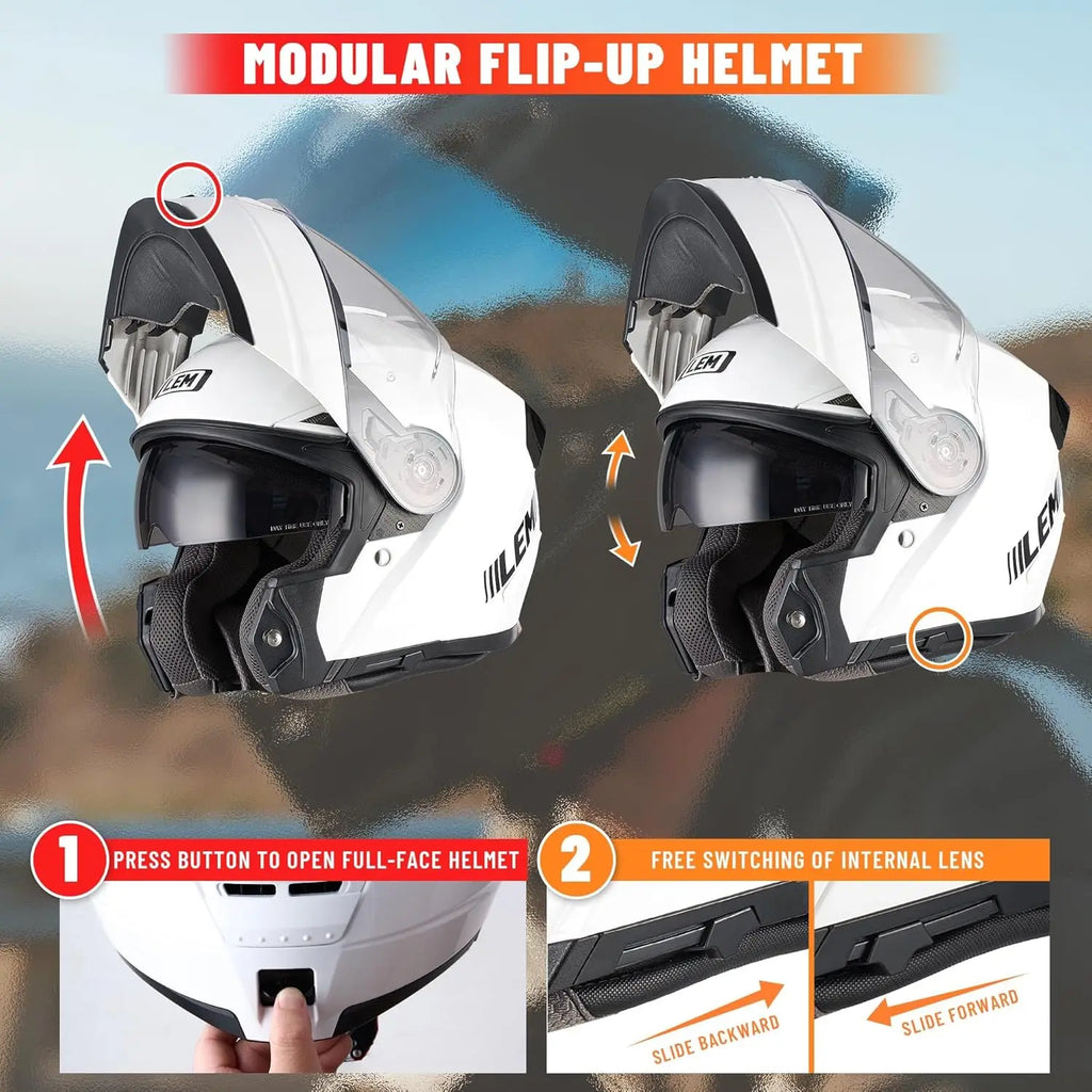 Modular Motorcycle Helmets Fiberglass Full Face Motorcycle Helmet Flip Up for Touring DOT Certified Release Sun Visor Removable