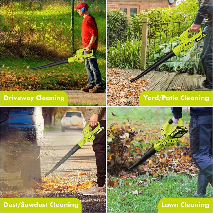 Cordless Leaf Blower for Lawn Care and Patio Cleaning 21V Powerful Electric Leaf Blower with 2 Batteries and Charger 2 Speed Mo
