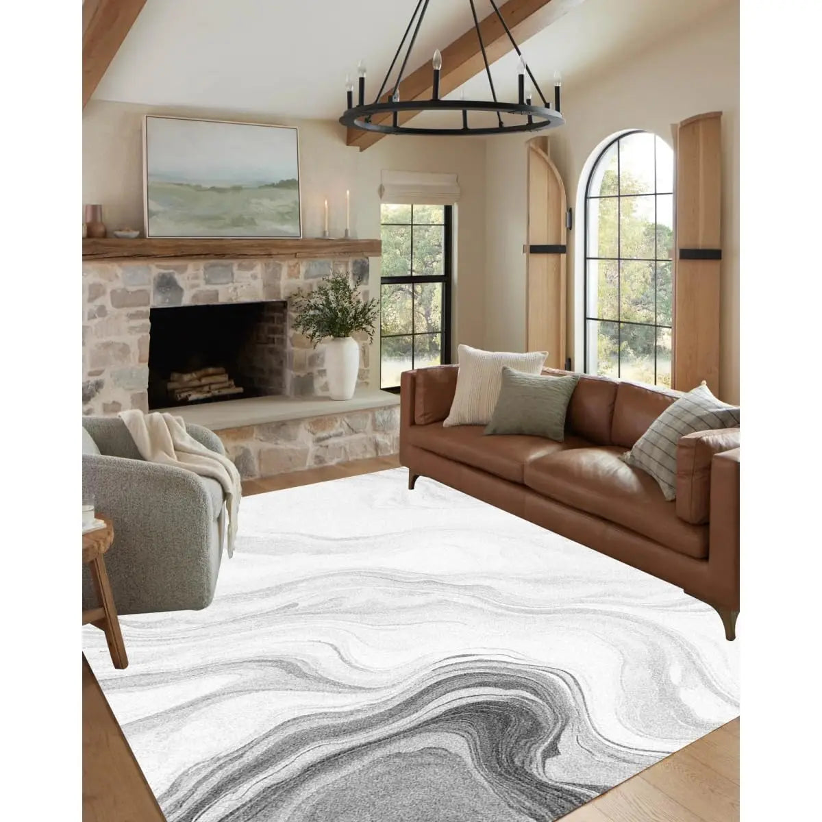 Abstract Marble Texture Area Rug Non Slip Washable Stain Resistant for Bedroom Living Room Office 6x9, Customized