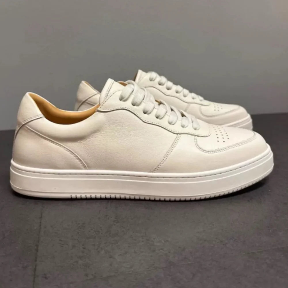Men's Trendy Sneakers: Comfortable White Genuine Cowhide High-Top & Low-Top Casual Shoes