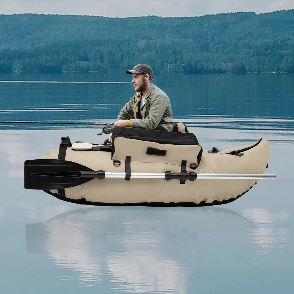 Outdoor Fishing Inflatable Boat Raft with Pump Adjustable Backrest 130kg Load Capacity for Lakes Rivers