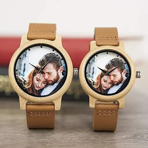 Creative UV Printed Bamboo Watch for Men and Women, Personalized Photo Design