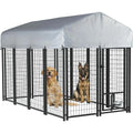 Sturdy 8x4x4 Dog Kennel with Roof, Heavy-Duty Steel Playpen for Large Dogs, Waterproof UV-Resistant Cover (93.1L x 50.4W x 56.6H
