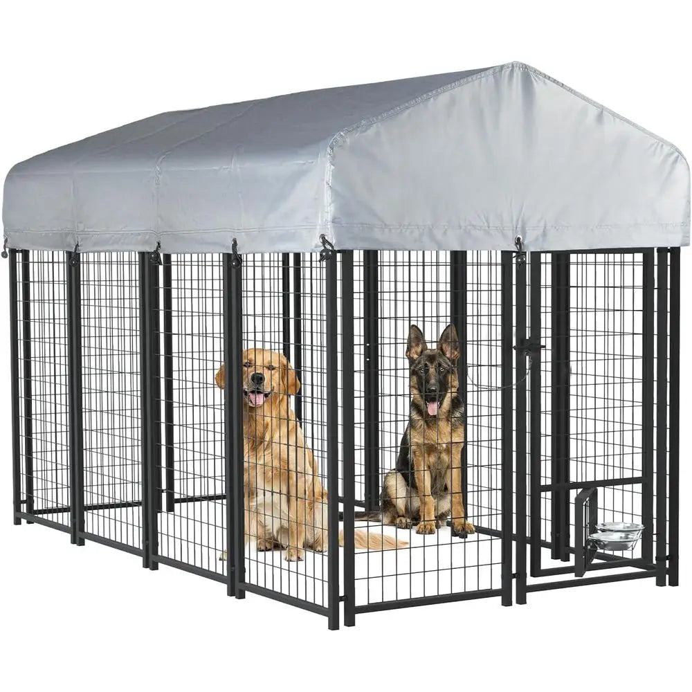 Sturdy 8x4x4 Dog Kennel with Roof, Heavy-Duty Steel Playpen for Large Dogs, Waterproof UV-Resistant Cover (93.1L x 50.4W x 56.6H