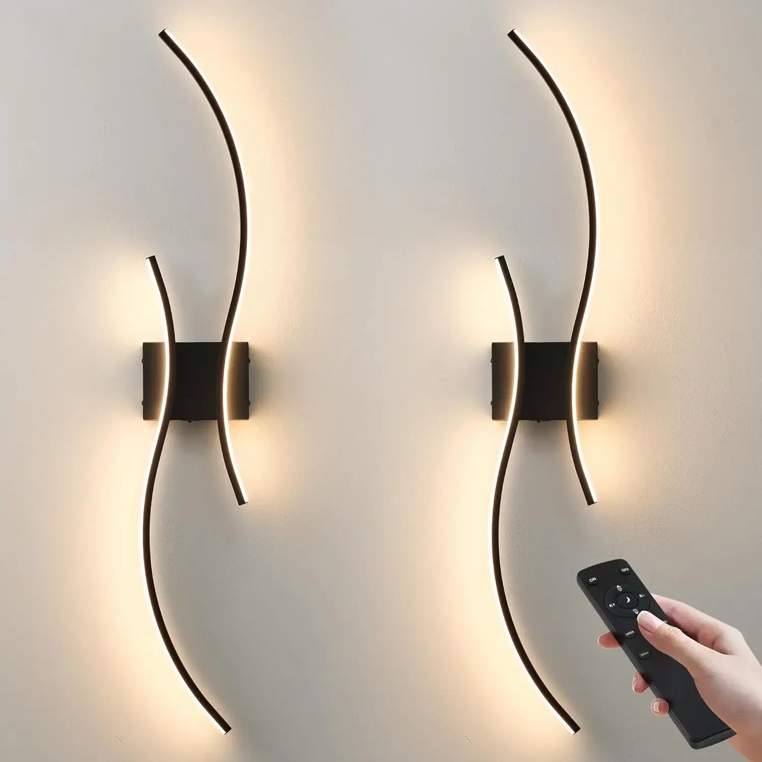Battery Operated Wall Sconces Set of Two with Remote Control, Stepless Colors 3000K-6000K & Dimming, LED Black Wireless Wall Lig