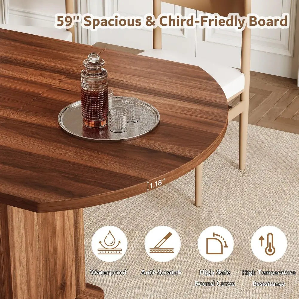 Round Dining Table for 46, 59 Extendable Dining Room Kitchen Table with 2Tier Storage Shelf, Wood Dinner Table with Door, Sturdy