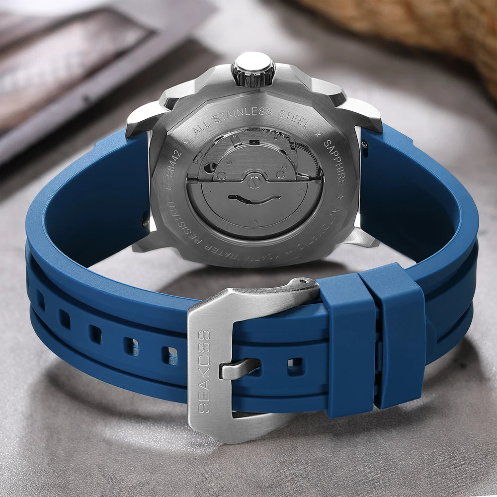 SEAKOSS Men's Diving Watch 10ATM Seagull ST1612 Movement Automatic  Watches for Men Luminous Calendar Sapphire Stainless Steel