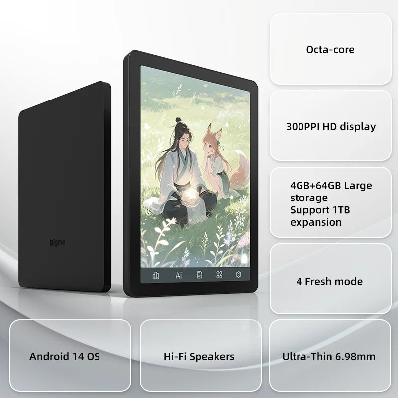 Bigme B6 ebook reader, 6'' color e-ink Electronic book, 36-level front light, Android 14 OS, paper-like ereader Eye-Protecting