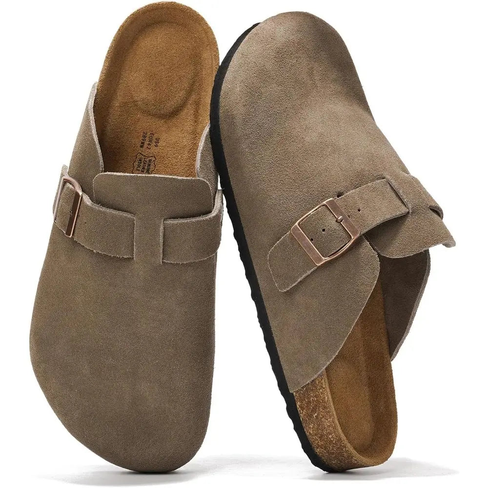Memory Foam Cushioned Leather Clogs for Men with Arch Support and Non-Slip Cork Sole Slippers