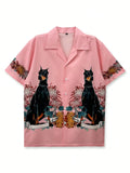 Men's Short Sleeve Casual Shirt with Floral & Canine Print, Beach Style
