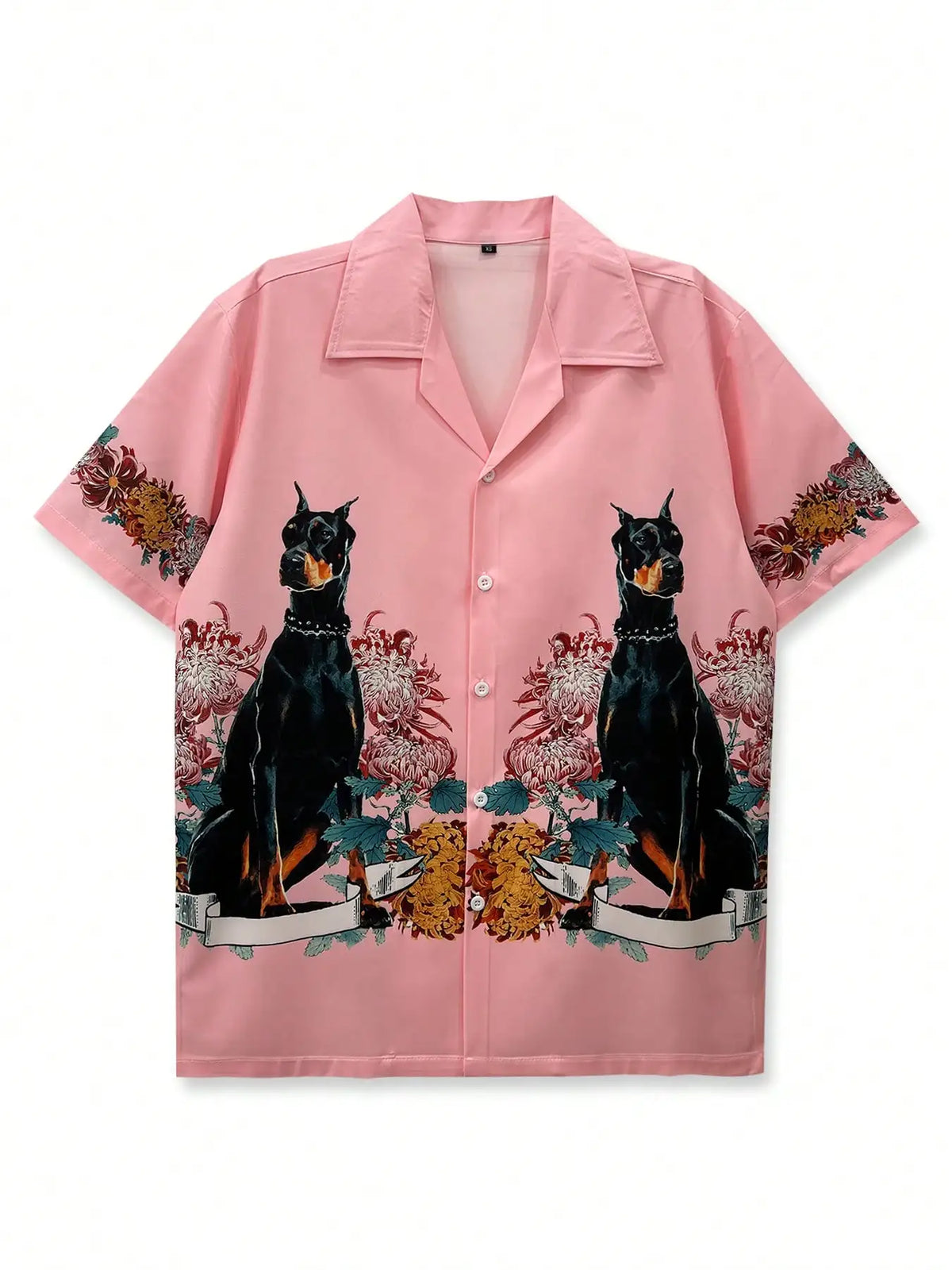 Men's Short Sleeve Casual Shirt with Floral & Canine Print, Beach Style