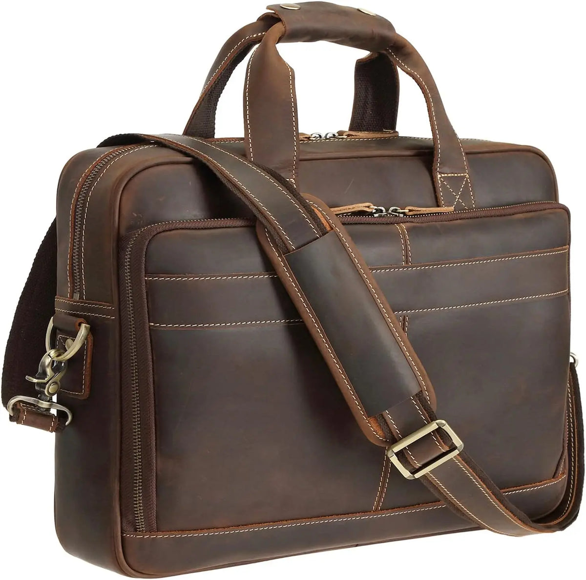 Full Grain Leather Laptop Briefcase for Men, Fits 15.6'' Computer, Business Messenger Work Bag
