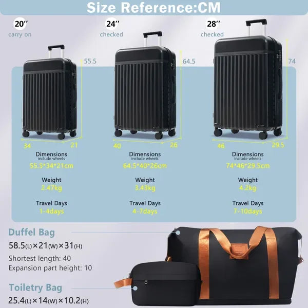5Pcs Hardside Expandable Luggage Set with Spinner Wheels & TSA Lock Carry On Suitcase & Travel Bag