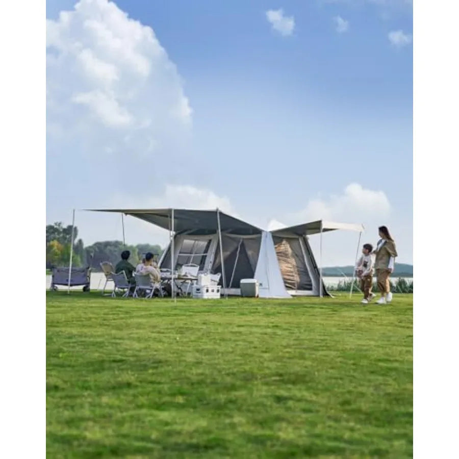 8 Person Instant Tent, Large Aluminum Alloy Cabin Tent, Double Layer Full Rainfly Waterproof 4 Season Shelter, Huge Interior wit