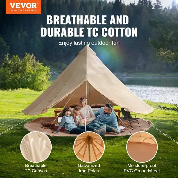 4 Season Canvas Yurt Tent 3m/9.8ft Outdoor Glamping Camping Shelter with Stove Jack Breathable Large Space