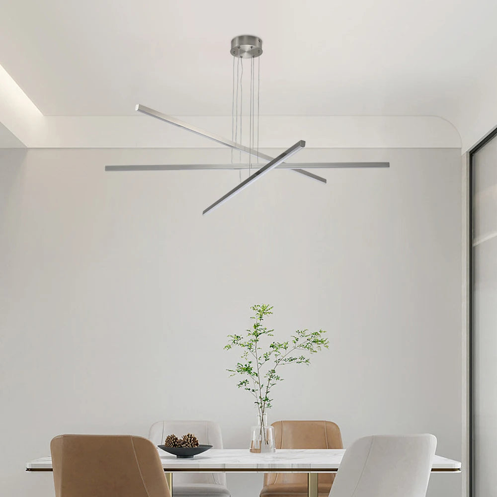 48" Modern LED Chandelier - Geometric 3-Arm Design, Adjustable Hanging, Sleek Metal Finish for Dining Room, Living Room & Office