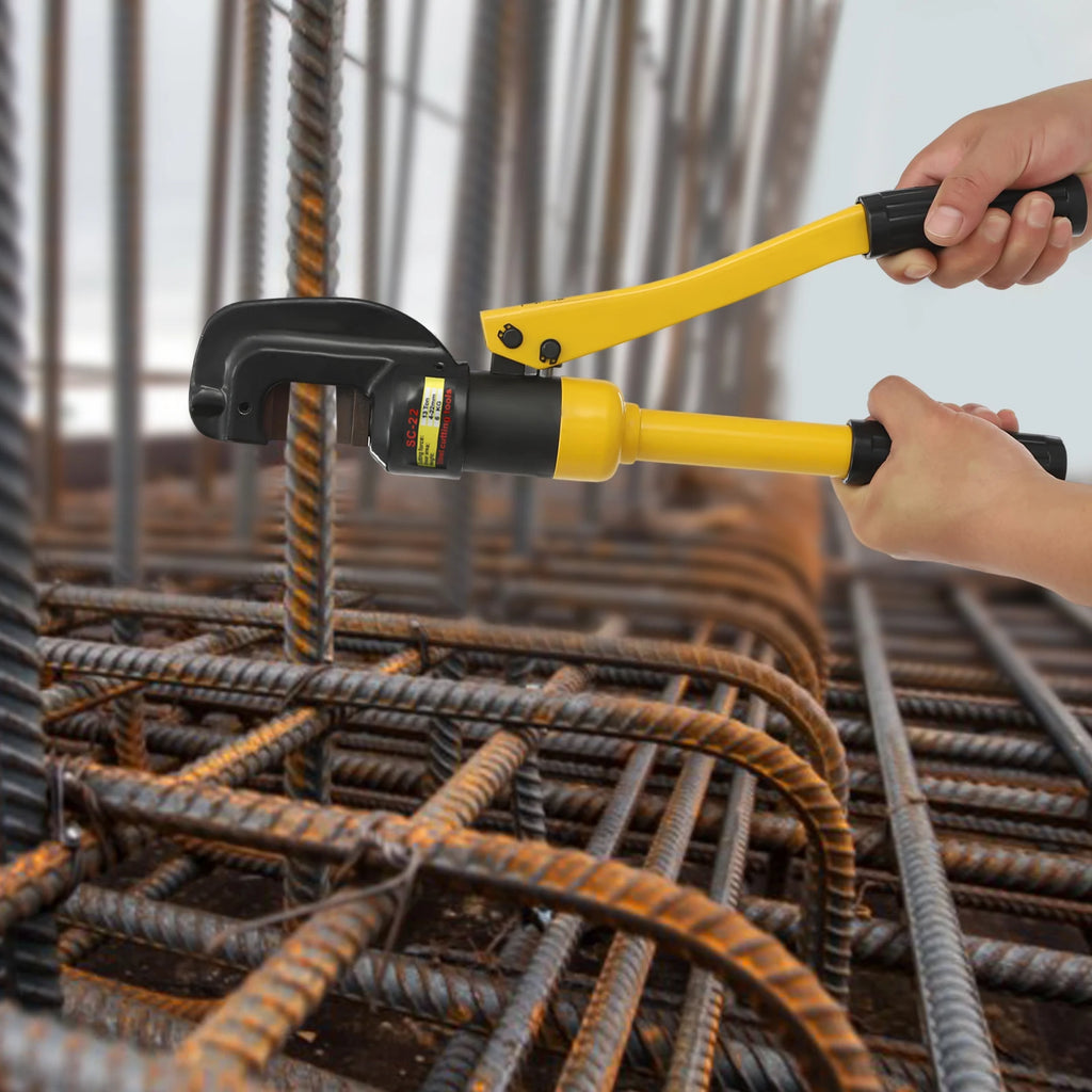 Hydraulic Rebar Cutter Portable Rebar Cutting Tool with 13t Crimping Power and C-Shaped Head for Easy Mold Change and Steel 22mm
