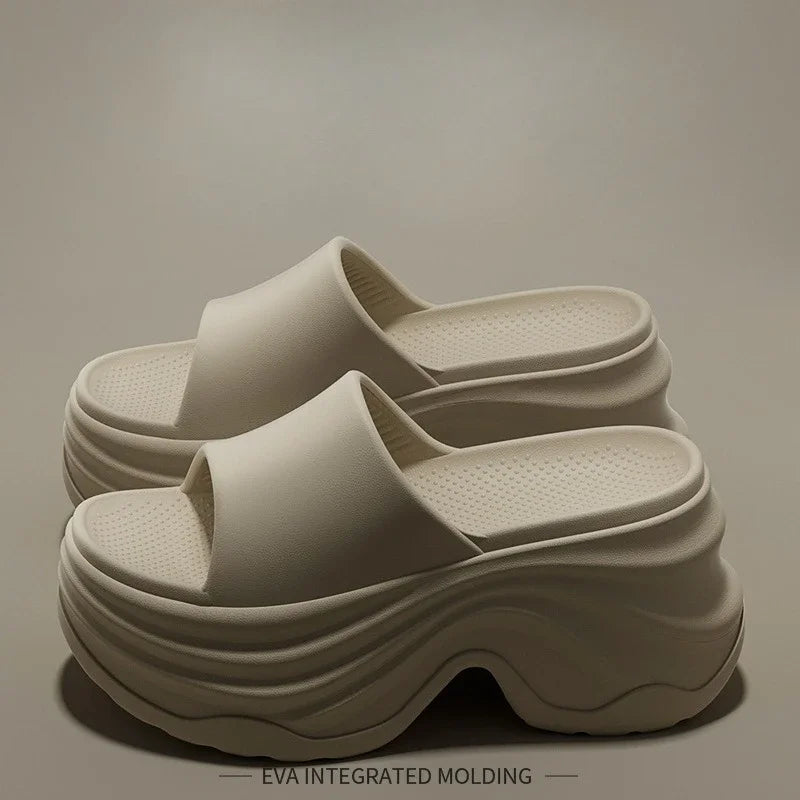 Solid Color Platform Slippers Women Thick Sole Non Slip Beach Slides Sandals Lady Summer Soft Sole Wedge Heel Slipper