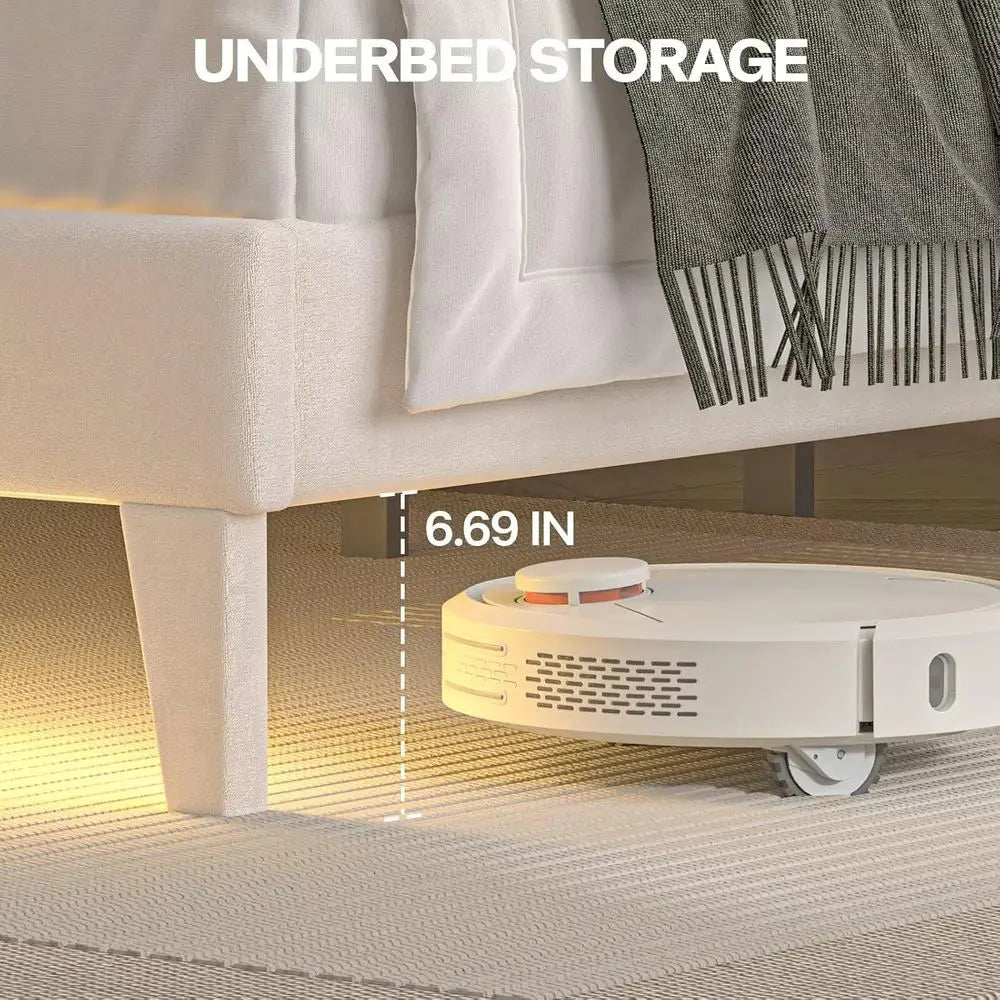 Queen Size Velvet Upholstered Platform Bed with LED Lights, Button-Tufted Wingback Headboard, Wooden Slat Support, No Box Spring