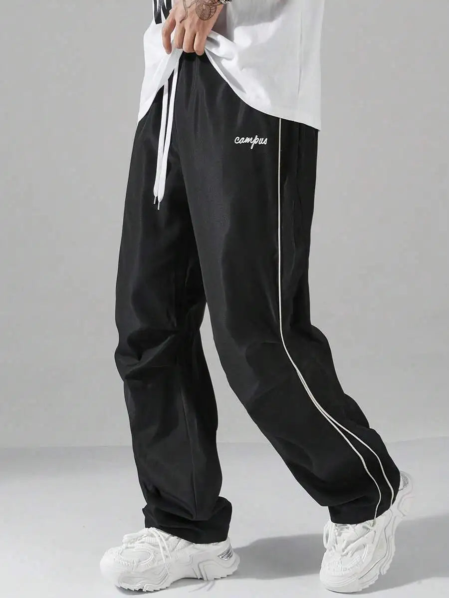 Men's Loose Fit Streetwear Joggers with Side Stripe, Lightweight Fall Pants
