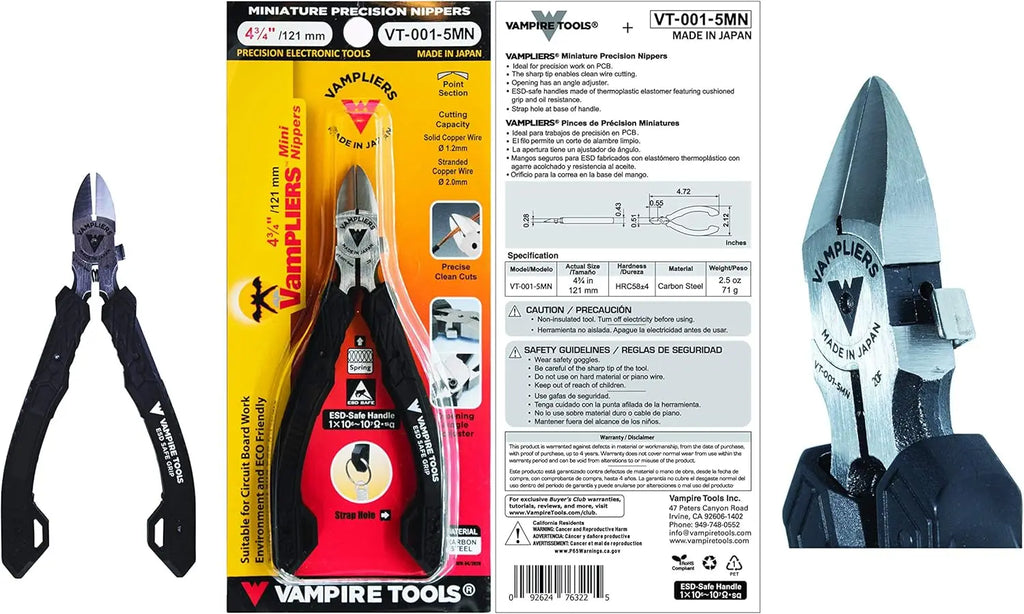 5" Precision Mini Pliers Set: ESD Safe Grip, Made in Japan. For Electronics, Jewelry & DIY Repairs.