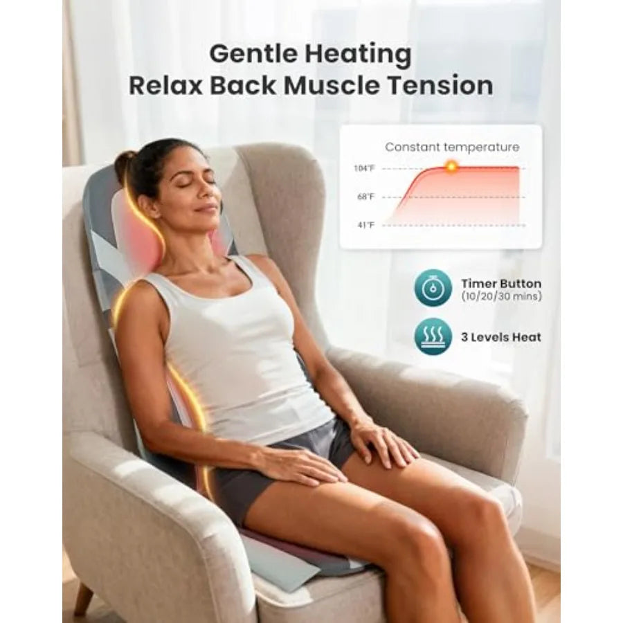 Shiatsu Back Massager with Heat for Pain Relief Deep Tissue Rolling Massage Pad in Black Long-Lasting Comfort Chair Pad Ideal f