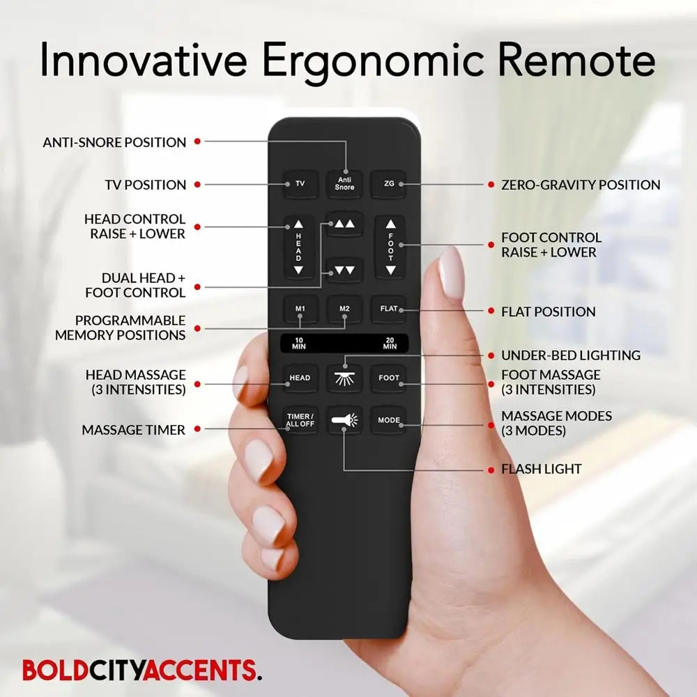 Wireless Remote Adjustable Bed with Zero Gravity Massage, Foot Incline, Dual USB Ports, and Under-Bed Nightlights - Powder Coate