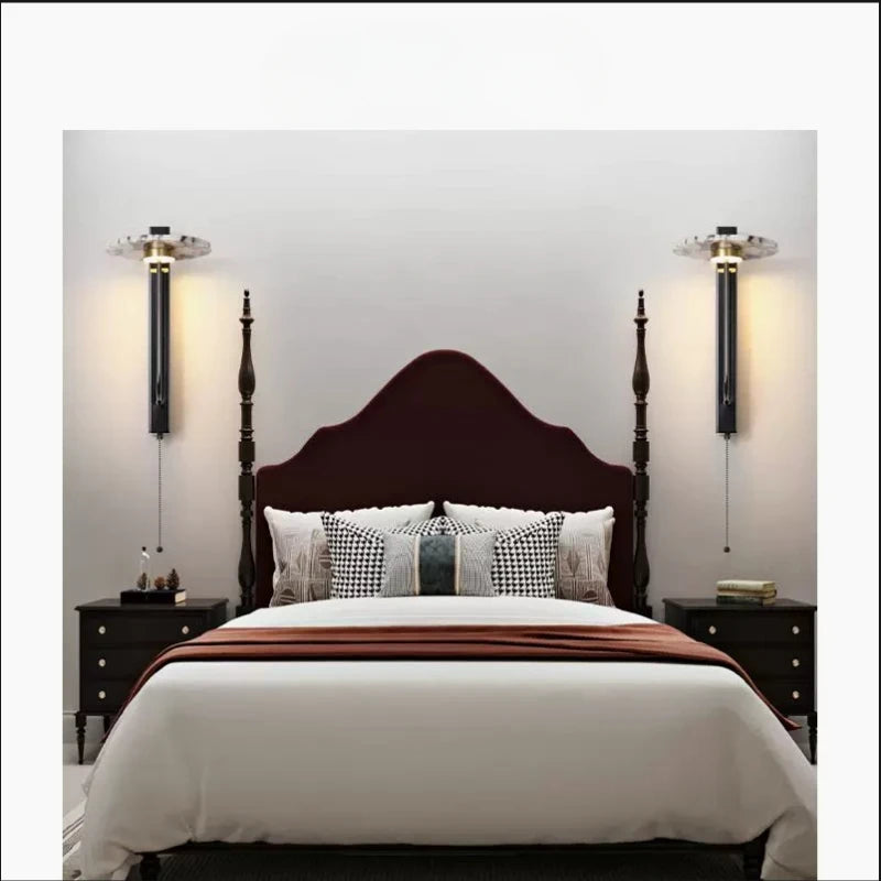 Black Luxury Alabaster Natural Stone Wall Lamp Bedroom High-end Sconce Design Artistic Living Room Marble Decor LED Lights