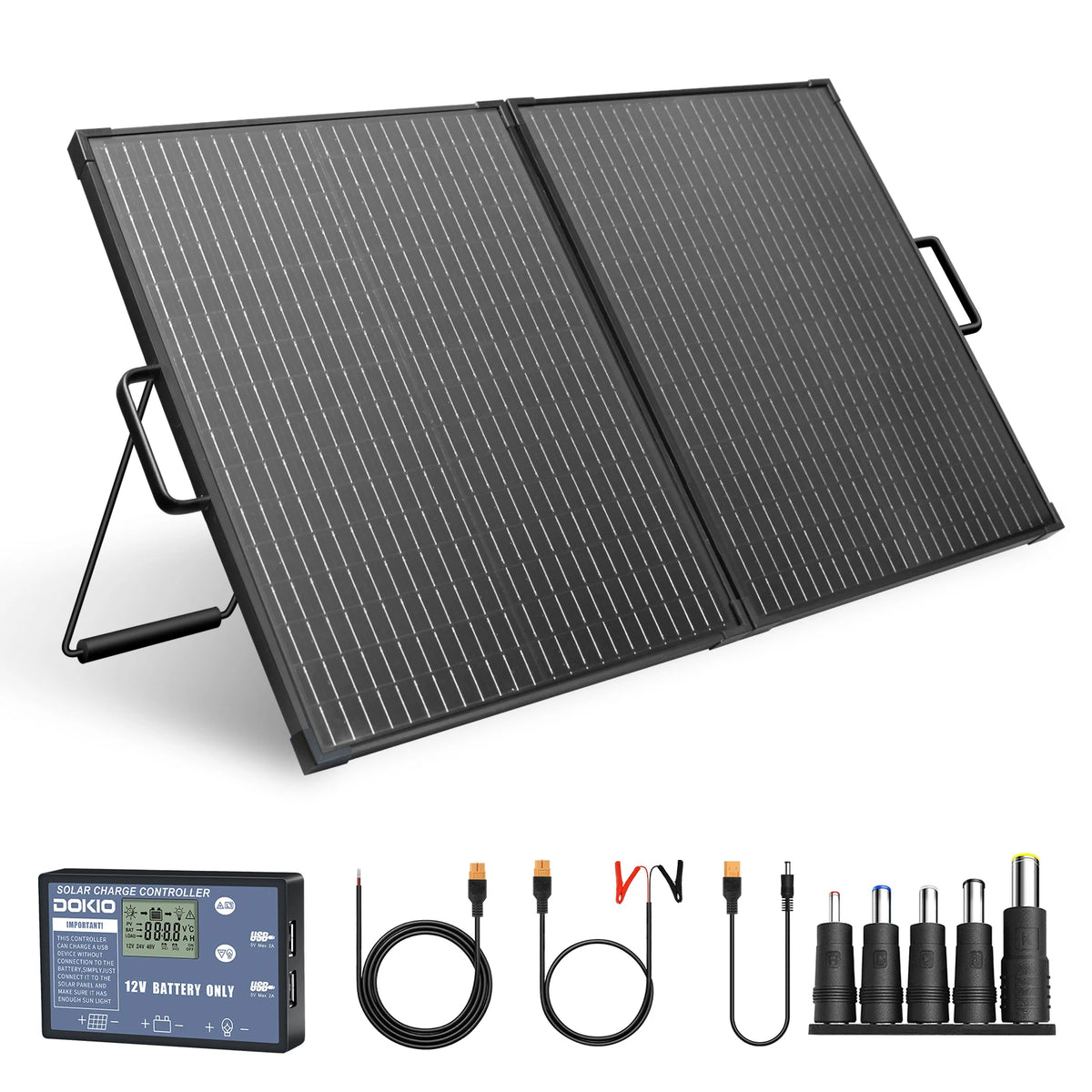【Completely upgraded】DOKIO 100W Portable Foldable Solar Panel Kit | For Camping/RV/Emergency | Includes 12V Controller