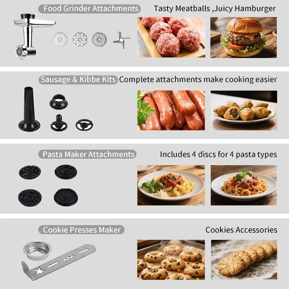 Stand Mixer, 8.5QT+ 6QT Two Stainless Steel Bowls Electric Food Mixer, 7 in 1 Multifunctional Kitchen Mixer with Dough Ho