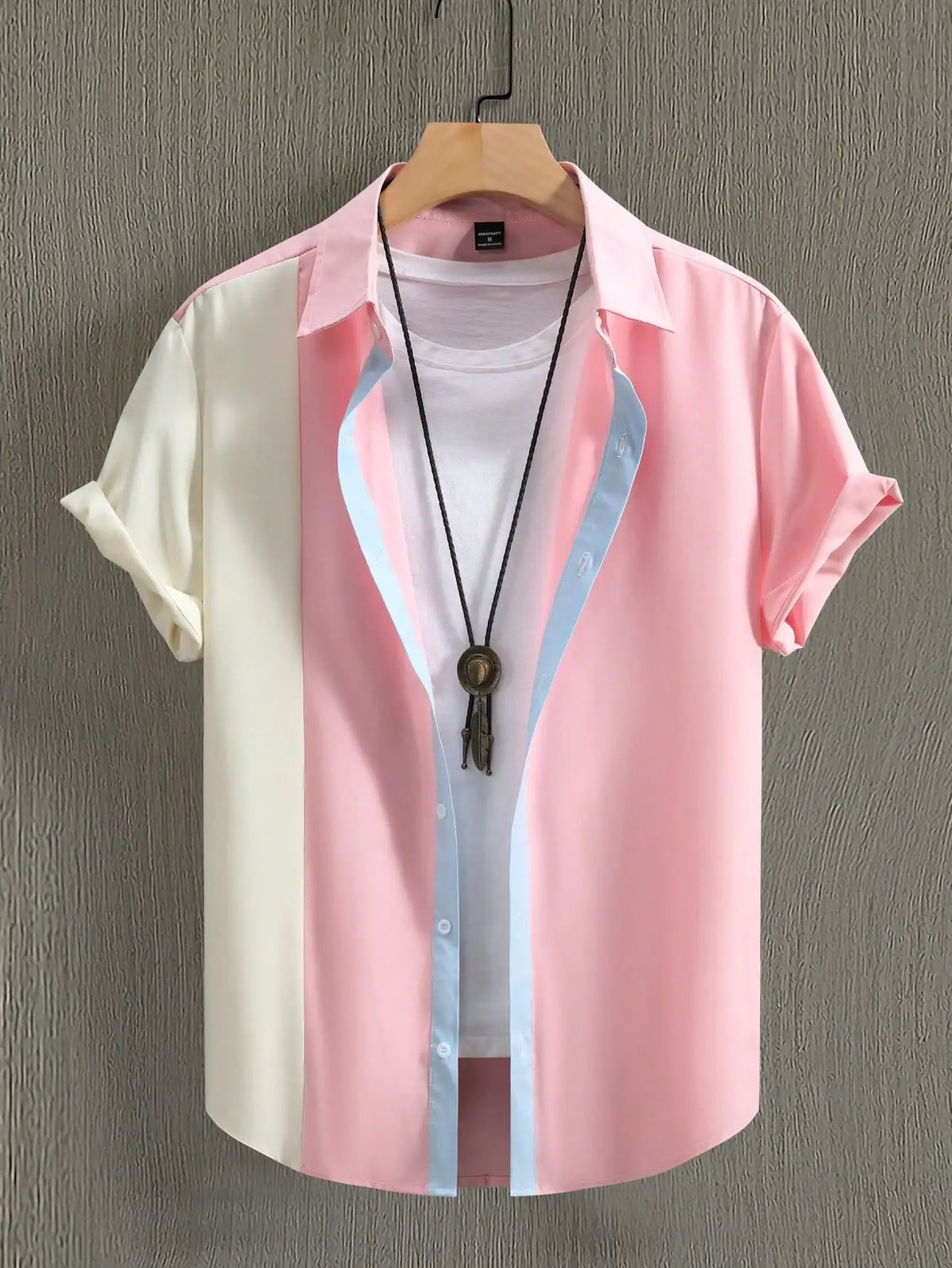 Men's Color Block Short Sleeve Casual Shirt with Contrast Placket