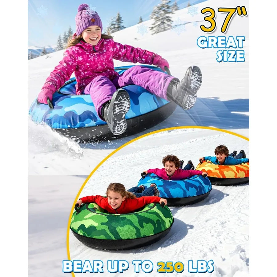 Snow Tube with 600D Oxford Cover, Heavy Duty Snow Sled for Adults with Thickened Bottom, Inflatable Cold Resistance Sledding Tob