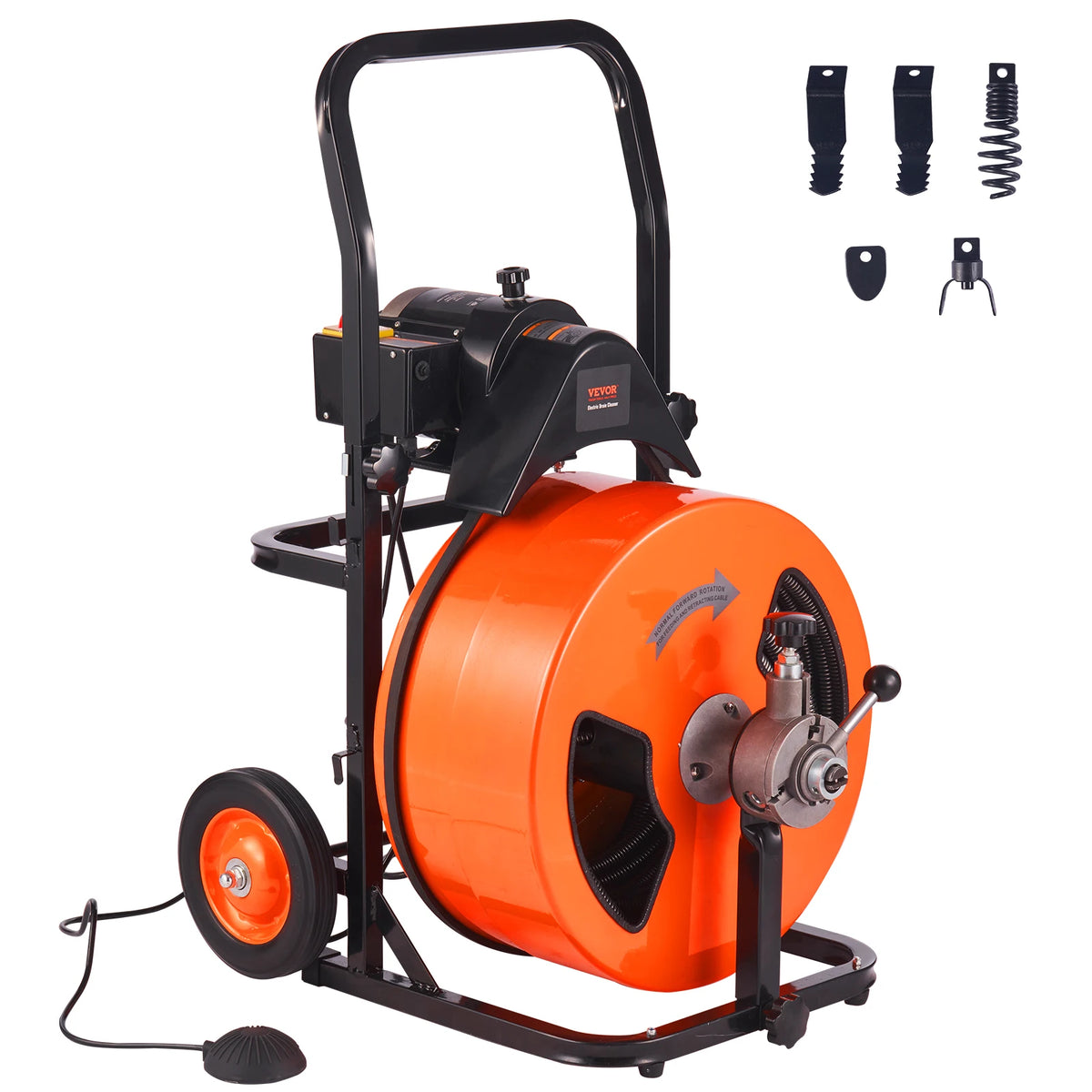 SucceBuy Drain Cleaning Machine 100FT x 3/4 Inch Sewer Snake Machine Auto Feed Drain Auger Cleaner w/ Air-Activated Foot Switch