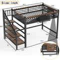 Full Size Loft Bed with Storage Stairs, Metal Loft Beds Frame with Storage Shelves and bookshelf, Loft Bed for Bedroom, Guest