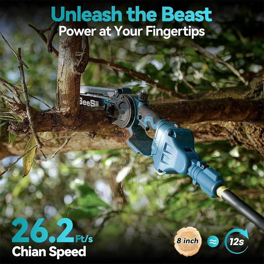 SEESII 2 in 1 Cordless 8 inch Pole Saw Mini Chainsaw Power Electric Polesaw Chain Saw with Extension Pole for Tree Trimming