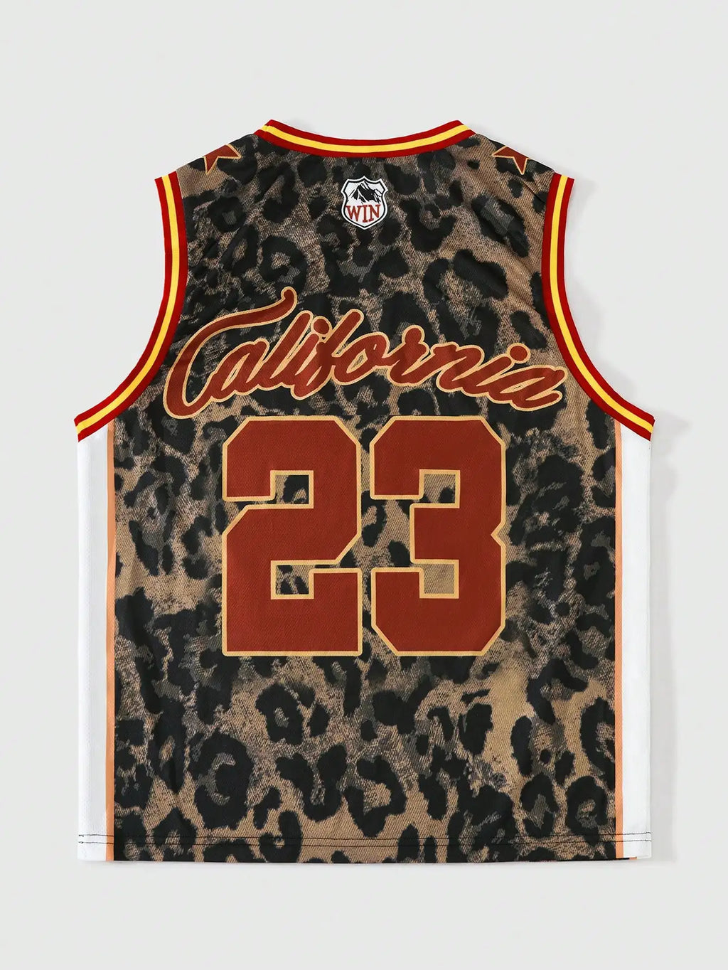 Men's Sleeveless Basketball-Style Tank Top with Leopard Print and Bold Number Design