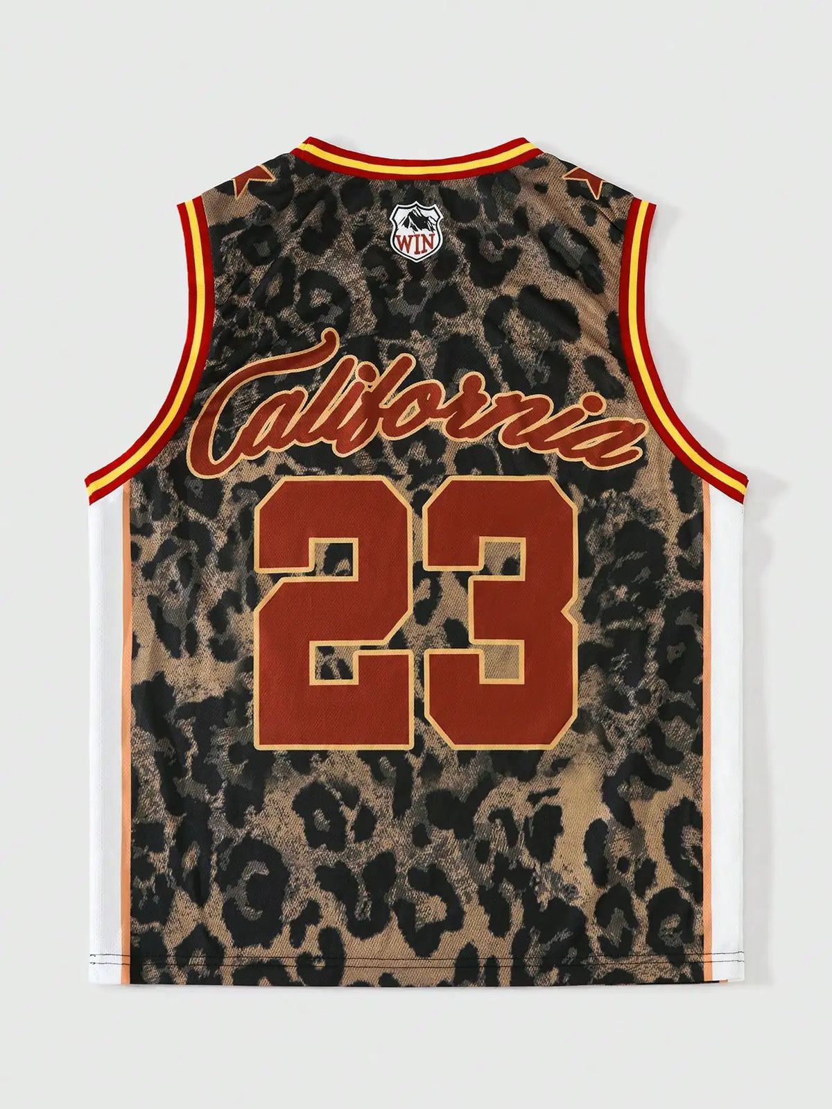 Men's Sleeveless Basketball-Style Tank Top with Leopard Print and Bold Number Design