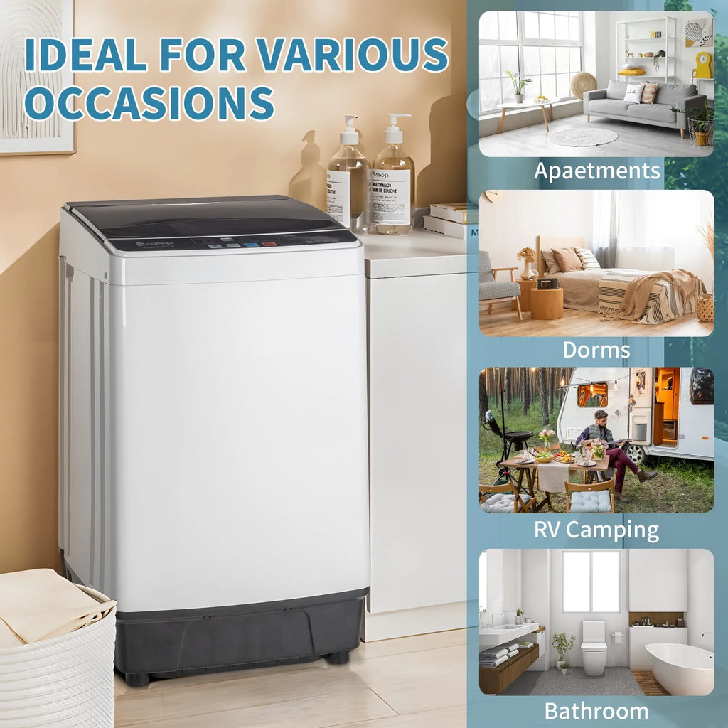 Full-Automatic Washing Machine Portable Compact Laundry Washer Spin w/Drain Pump