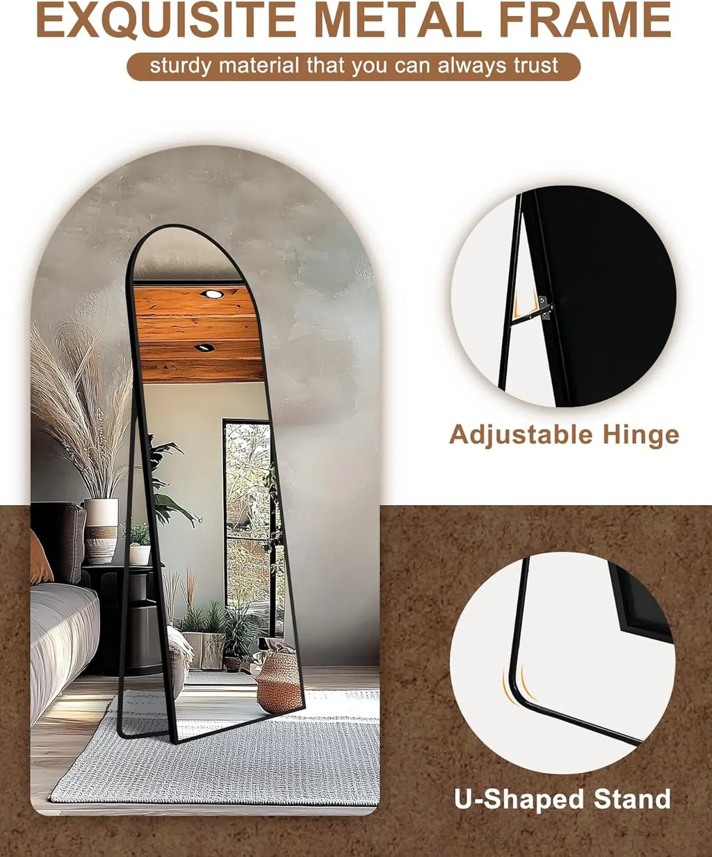 Full Length Mirror with Aluminium Frame, Large Floor Mirror for Bedroom, Bathroom, Living Room (Stand, Arch 69x24, Black)