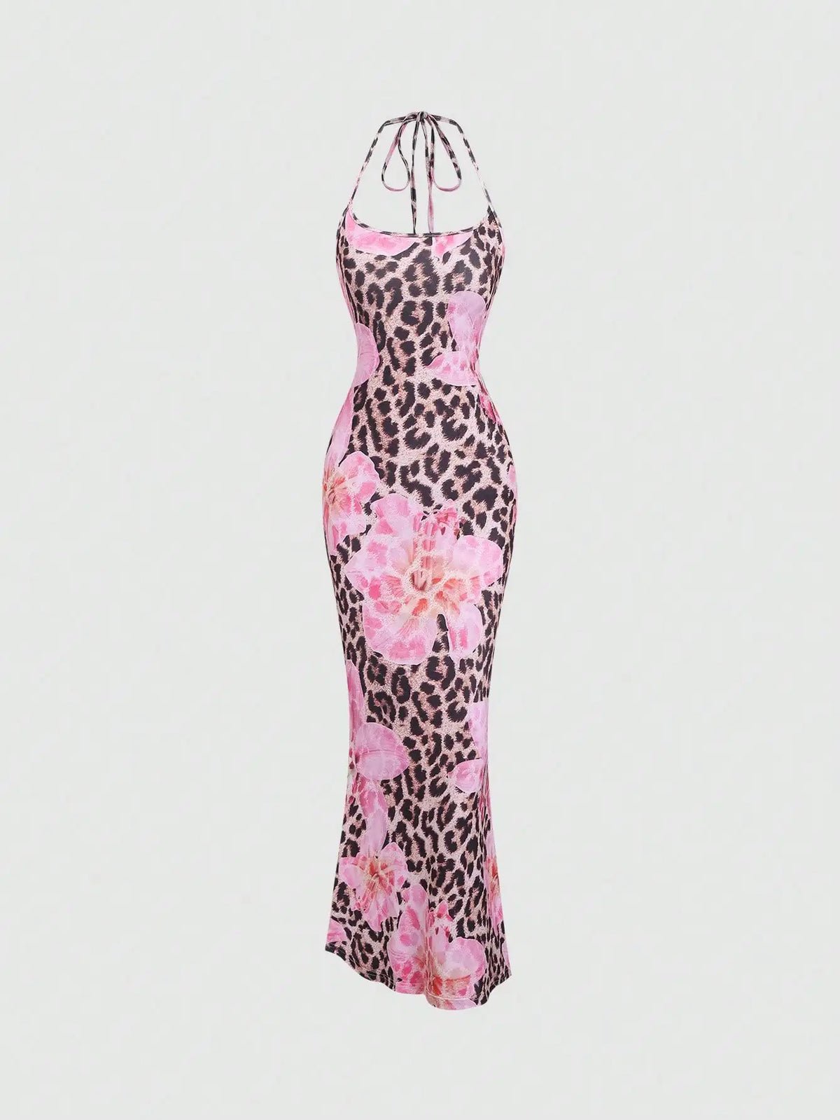 Black Fitted Halter Mermaid Maxi Dress for Women