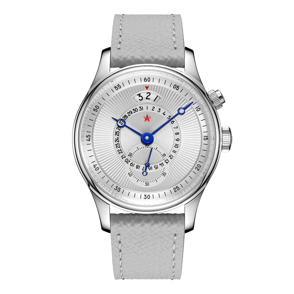RED STAR  Watches for Men 40mm Seagull ST1716 Movement  5ATM Automatic Mechanical Watch Push-Button Calendar Sapphire Crystal